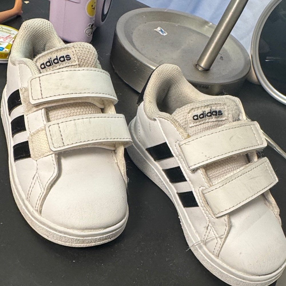 Adidas Kids White and Black Velcro Sneakers